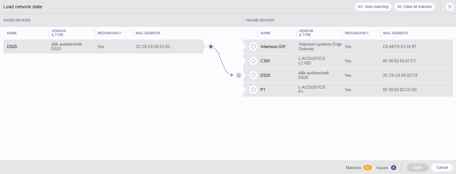 Match devices dialog indicating a successful link between two devices