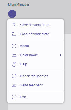 Application main menu open